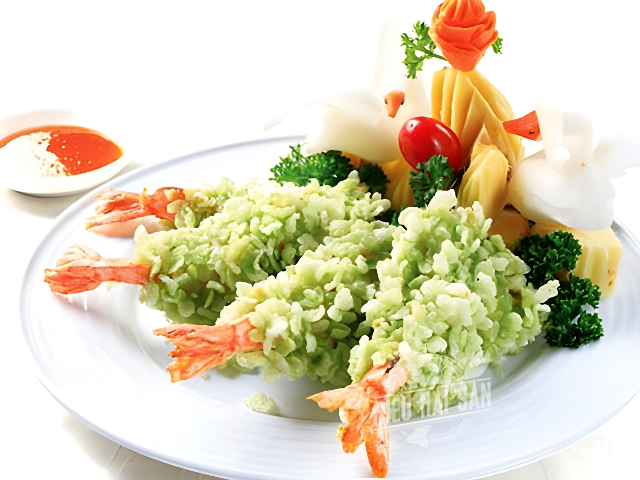 tôm càng xanh bọc cốm chiên
